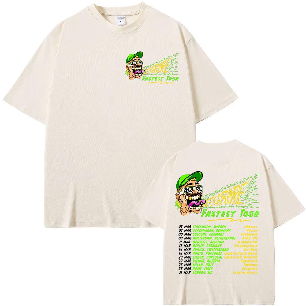 Rapper Feid Ferxxo Europe Fastest Tour 2025 Double Sided Print T Shirts Men Women Vintage Hip Hop High Quality Oversized T-shirt