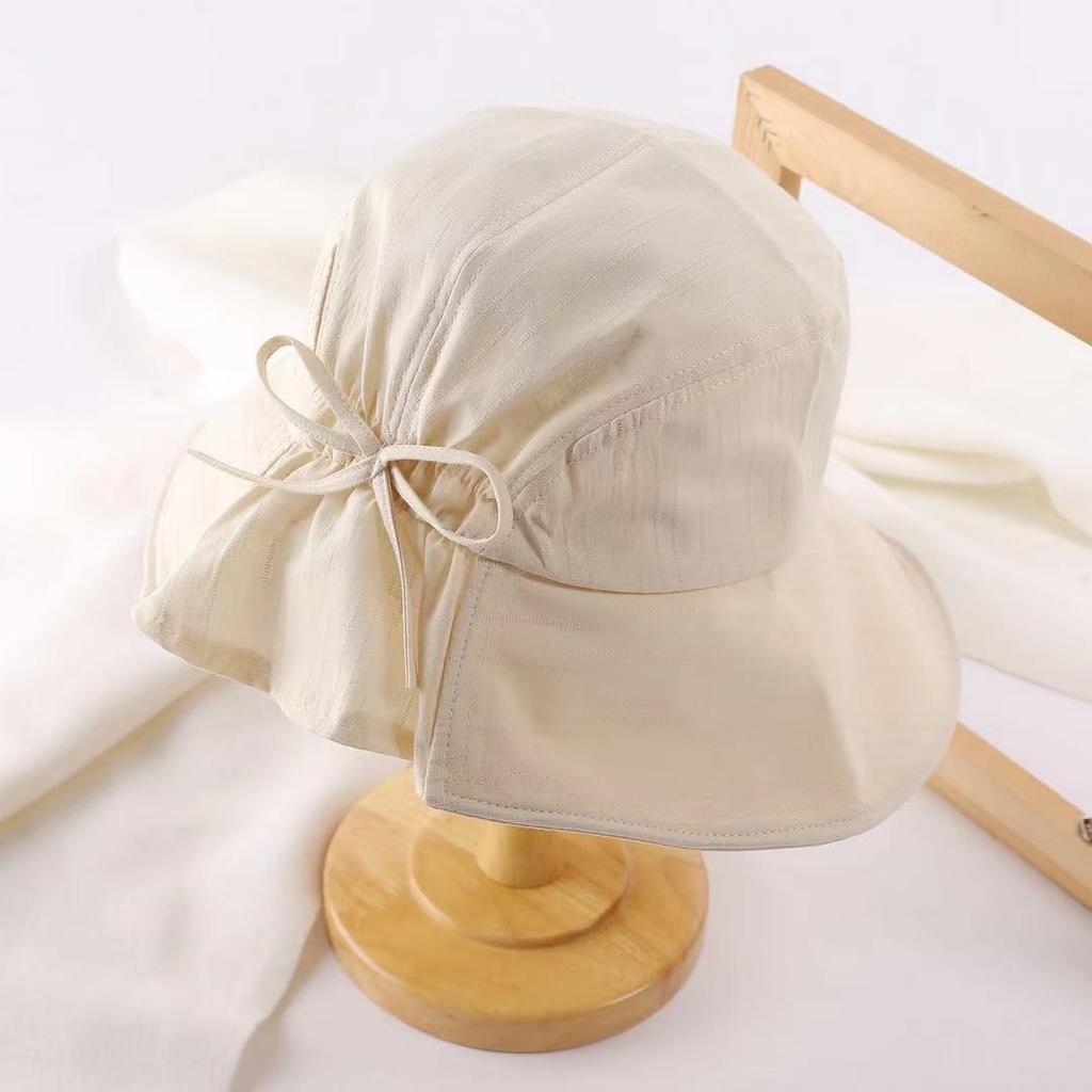 Big head circumference sun hat bucket hat women's summer thin travel bow sun hat face cover sun protection basin hat