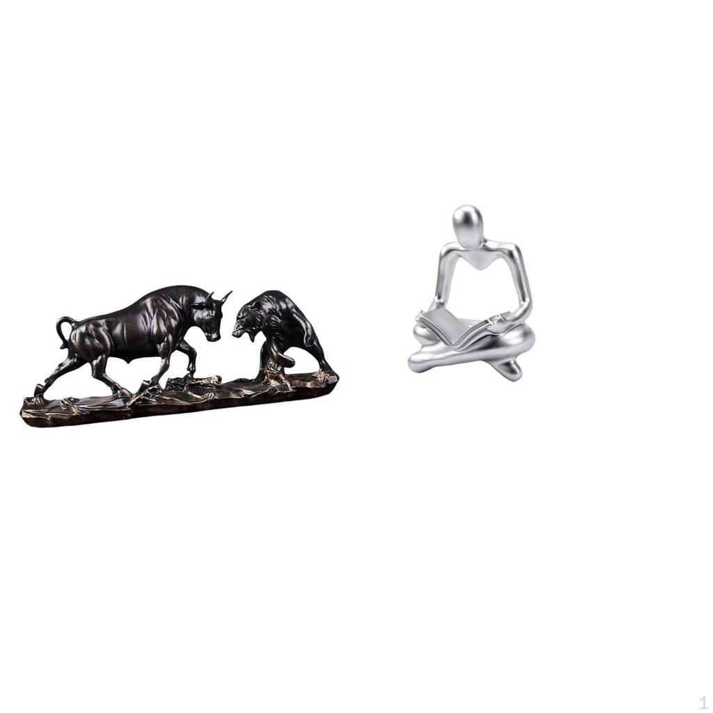 Modern Abstract Bull And Thinker Sculpture Creative Feng Shui Bear Cow Cattle Figurine Artwork for