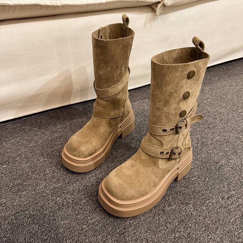 

Maillard retro platform fashion women s boots autumn new double buckle medium boots women s western cowboy boots 40