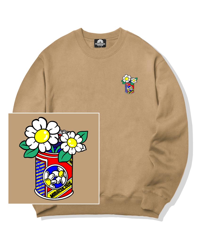 TRIPSHION Daisy Can Vase Logo Crew Neck - Beige