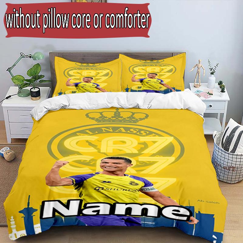 3pcs Duvet Cover Set (1*Duvet Cover + 2*Pillowcase, Without Core), Custom Name Cristiano Ronaldo Pattern Bedding Set, Home Bedroom Decor Gift