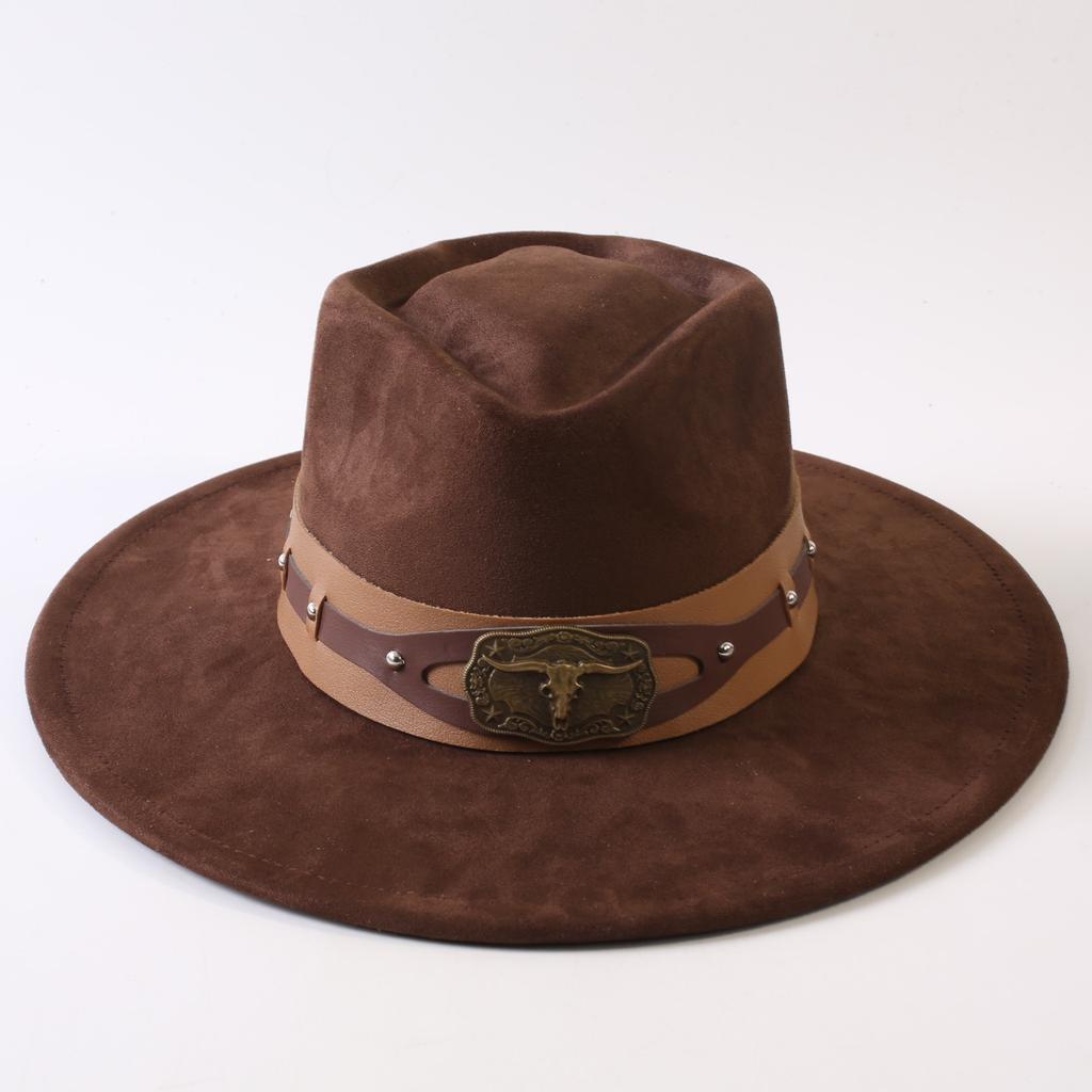 Popular European and American Style Suede Big-brimmed Top Hat, Men's and Women's Classic Fashion Western Cowboy Hat