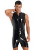 Mens Sleeveless Patent Leather Jumpsuit Wet Look Zipper Bodysuit Pole Dance Clubwear