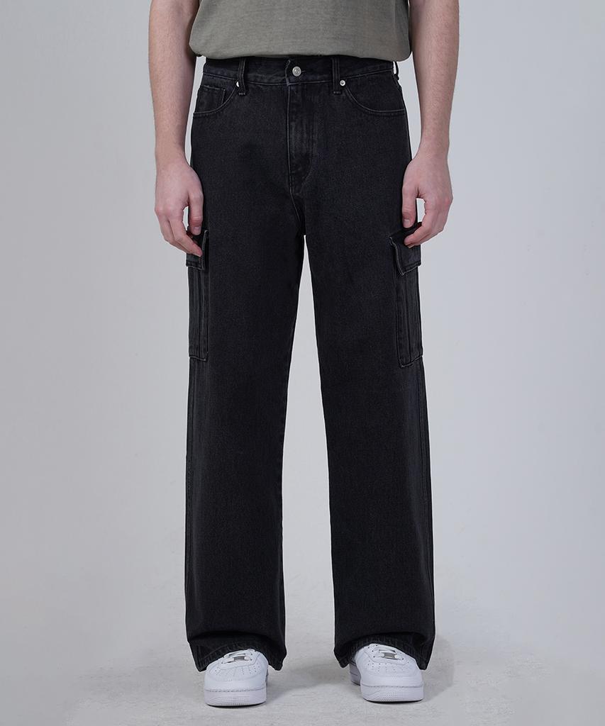 GAKKAI UNIONS Wide Denim Cargo Pants Black