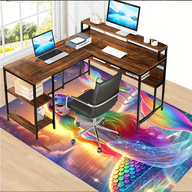 Mermaid Polyester Carpet, Soft Indoor Mat for Office Chair, Living Room, Computer Desk - Decorative Home Office Rug Design