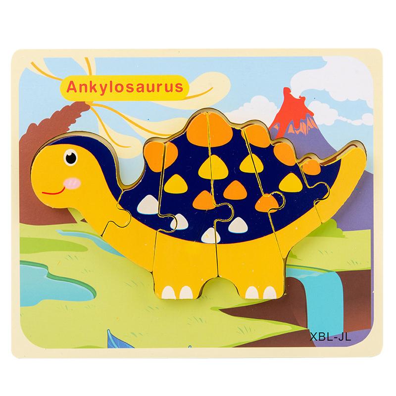 Baby Wooden Cartoon Dinosaur 3D Puzzle Jigsaw For Kids Boy Girl Montessori Early Learning Educatioanl Puzzle Toys