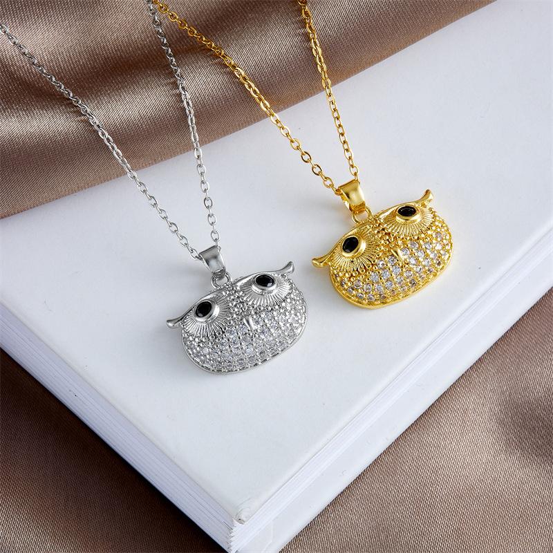 Stainless Steel Chain Colorful Zircon Cute Owl Pendant Necklaces for Women Girls Lovely Owl Charm Jewelry Accessories Gifts