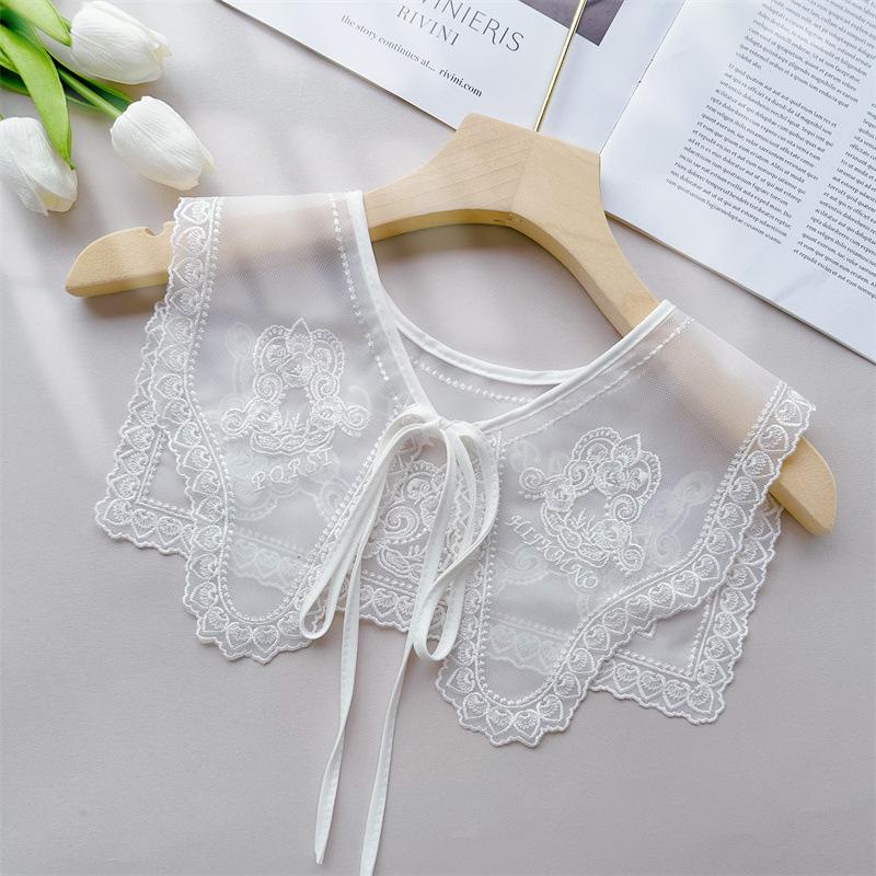Perfect Match Pink Women Scarf Shawl Detachable Collar Tie Necklace Embroidery Lapel Fake False Collar Woman Lace Tie Neckwear Nep Kraagie