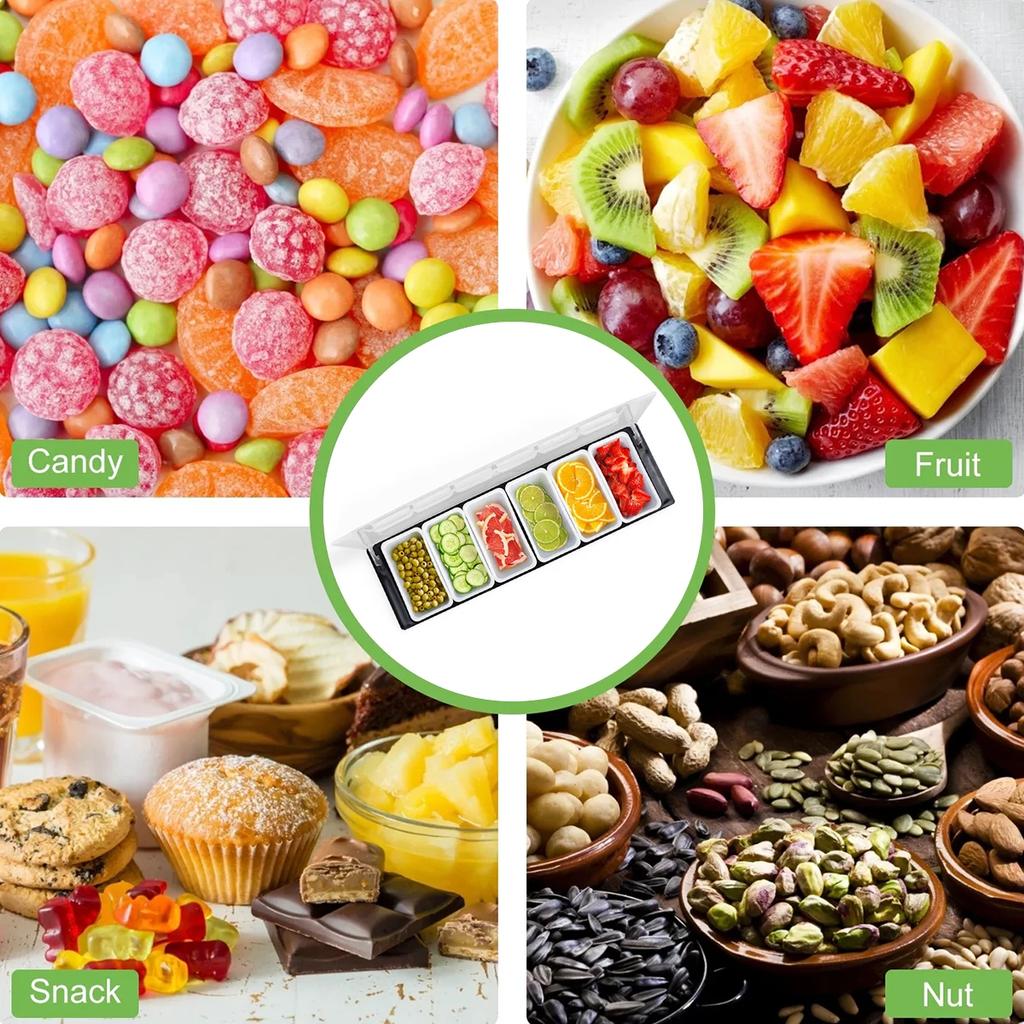 Plastic Seasoning Box with Cover 4/5/6 Compartment Trays Detachable Topping Station Pizza Ingredient Condiment Dispenser