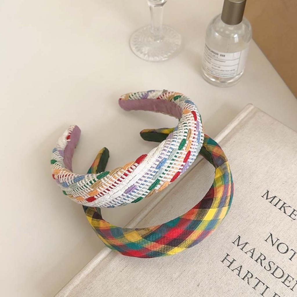 PROLY New Fashion Headband For Women Colorful Woven Checkered Wide Hair Band Soft Knitted Hairband Spring Hair Accessories