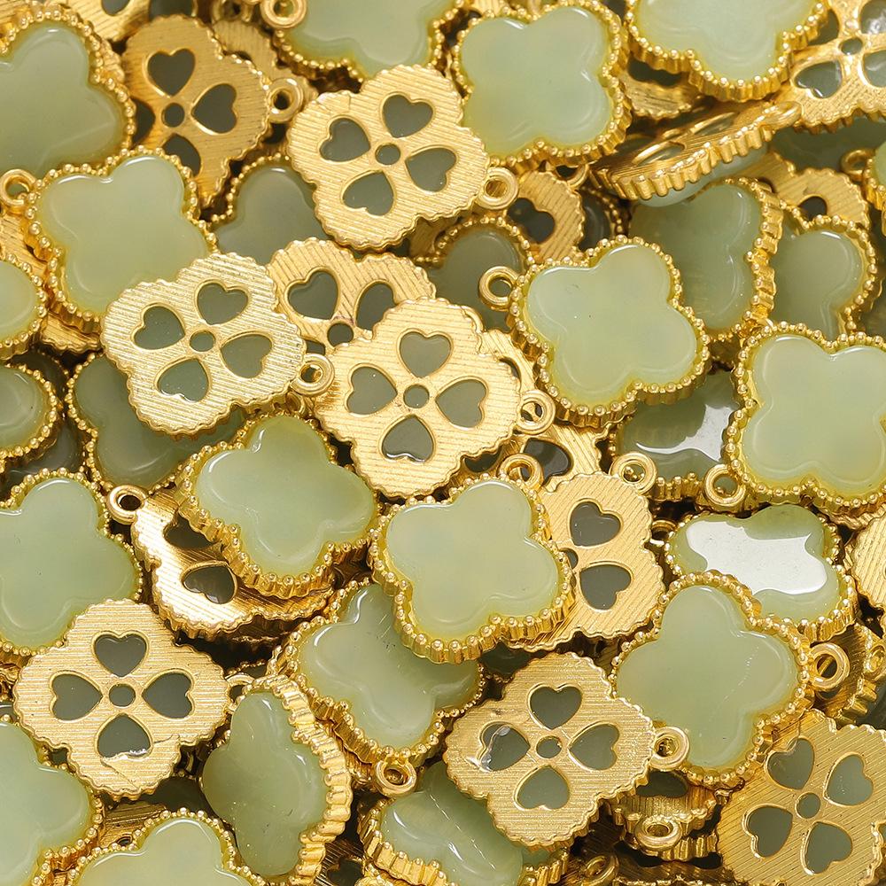 2Pcs Glass Alloy Inlaid Jade Pendant Safety Buckle Cloud Lock Pendant Handmade DIY Bracelet Necklace Antique Clothing Accessories