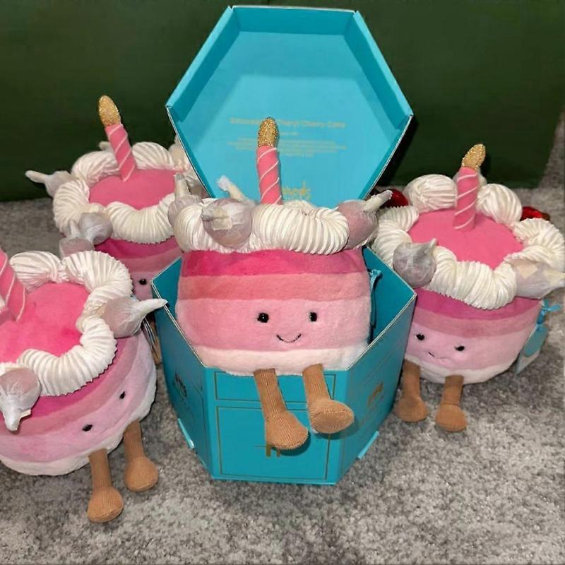 Cherry Cake Plush Toy - Soft Stuffed Doll Cute Kawaii Food Plushie for Girls' Birthday Gifts