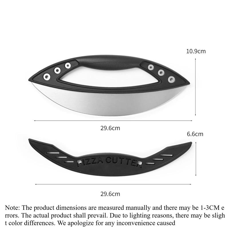 Nóż do pizzy półokrągły ze stali nierdzewnej nieprzywierający, ergonomiczny, z uchwytem i osłoną, używany do krojenia ciast i narzędzi waniliowych
