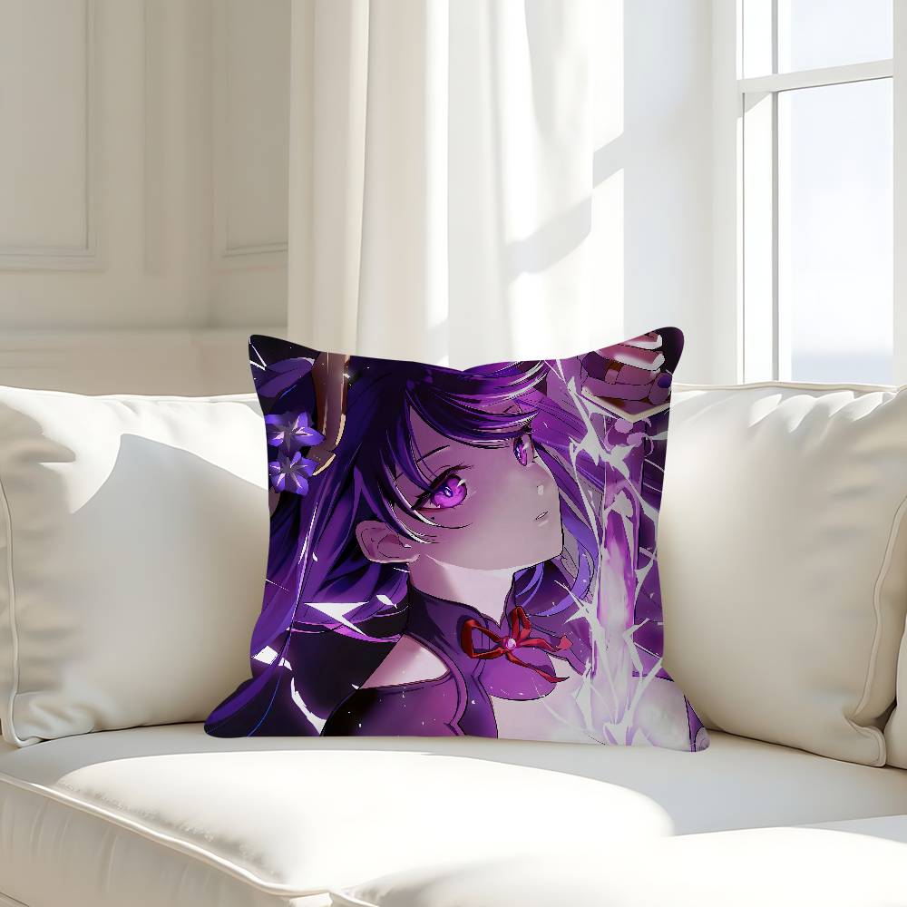 G-Genshin Impact Raiden Shogun Kissenbezug Abnehmbarer Waschbarer Kissenbezug – Ganzjahres Weiches Leinen