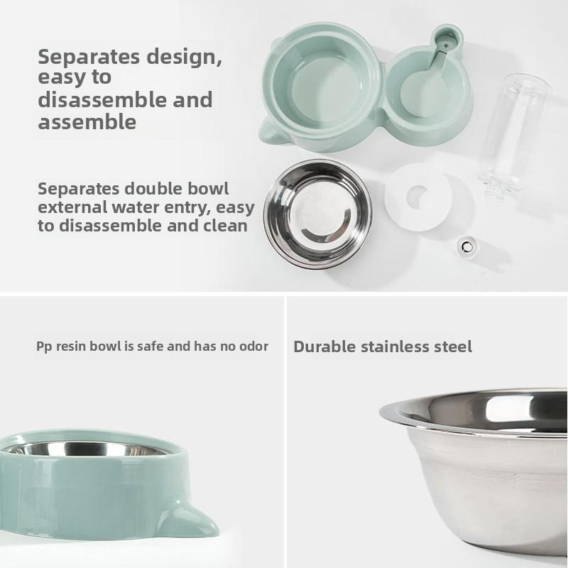 Dog Bowl Small and Medium Dog Food Basin Cat Bowl Automatic Cat Water Drinker Rice Basin Stainless Steel Double Bowl Pet Supplies