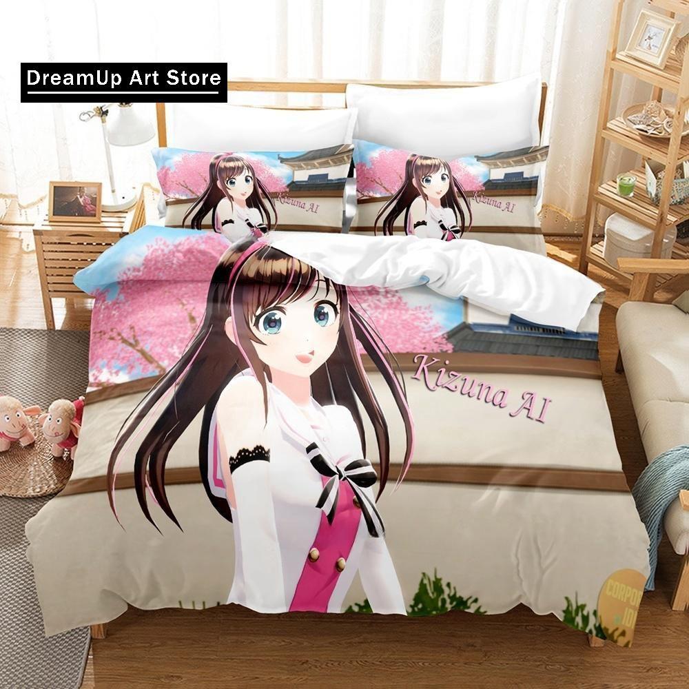 3d Printing anime Kawaii Girls Kizuna AI Bedding Set Single Twin Full Queen King Size Bed Set Adult Kid Bedroom Duvet cover Sets