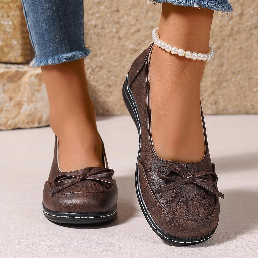 Fashion Comfort Soft Sole Pu Leather Flats Women Bowknot Decor Non Slip Platform Loafers Woman 2025 Slip On Casual Walking Shoes Size 42