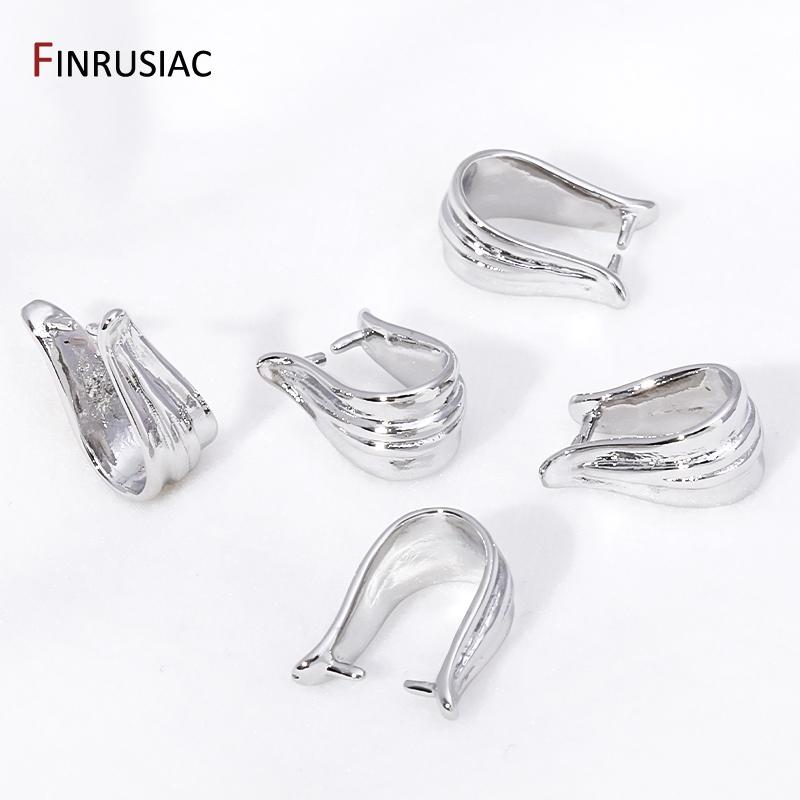 Groothandel Rhodium Plated Gekreukelde Knijpklem Hanger Oogje, Messing Hanger Oogje Connector Voor DIY Mode Ketting Maken Accessoires