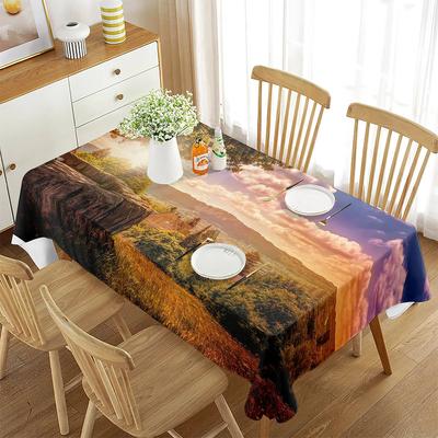 Landscape Print Tablecloth Grassland Snow Mountain Scenery Table Decoration Birthday Party Outdoor Indoor Picnic Tablecloth