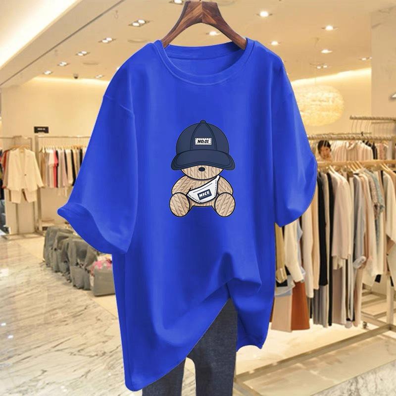 Long shark pants top white short-sleeved t-shirt women's 2025 new large version t-shirt loose cover butt long t