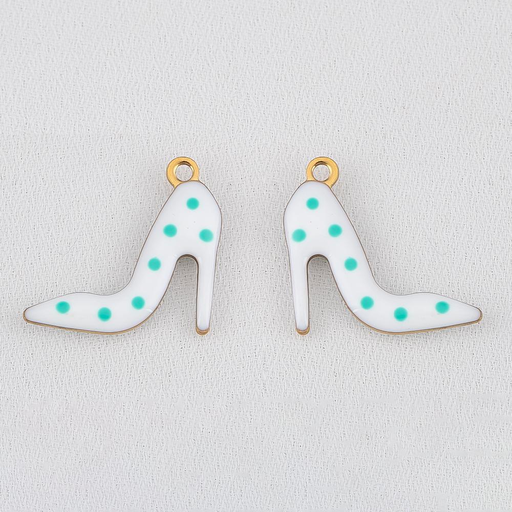 10pcs 304 Stainless Steel Double-Sided Enamel High Heel Pendant With Polka Dots Fashion Versatile DIY Necklace Jewelry Finding