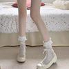 Summer Thin Lace Mid Tube Socks Sweet Bow Hollowed Ballet Calf Socks Lolita White