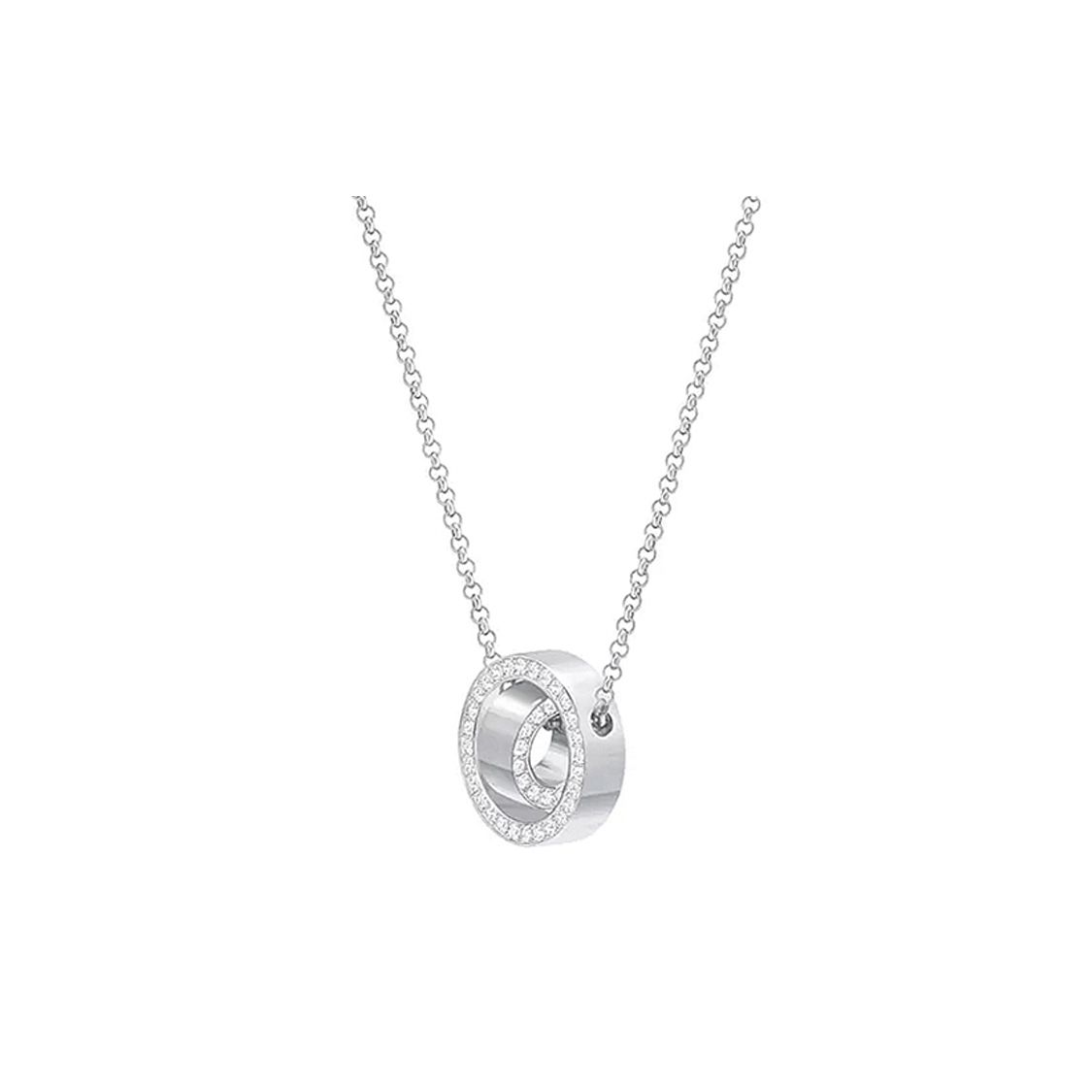 Swarovski Double Ring Lucky Charm Crystal Necklace Women necklace Silver 5349348 Box+Shopping Bag (Random Color)