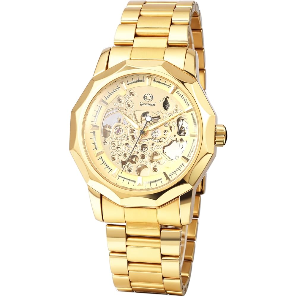 Men s Automatic Skeleton Watch Luminous Analog Display Waterproof Stainless Steel Band Silver Gold Black
