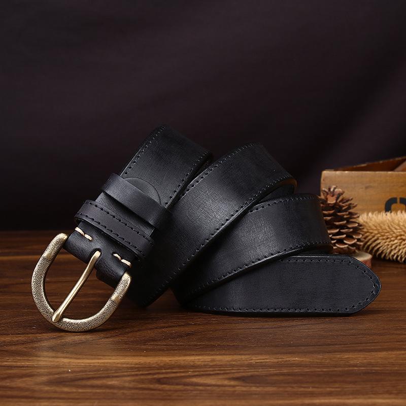 3.8Cm Wide New Retro And Old Matte Belt Men'S Genuine Leather American Pin Buckle First Layer Cowhide Jeans Belt