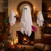 Flying Ghost Trio for Porch 3 Pcs Halloween Decorations, Spooky Hanging with Broom, Decorations Large White Tree Yard Patio Decor Cozy Glow Lighting