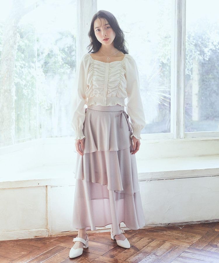 Earth Music Ecology Side Ribbon Tiered Skirt 01000111100 Light Gray & Women's