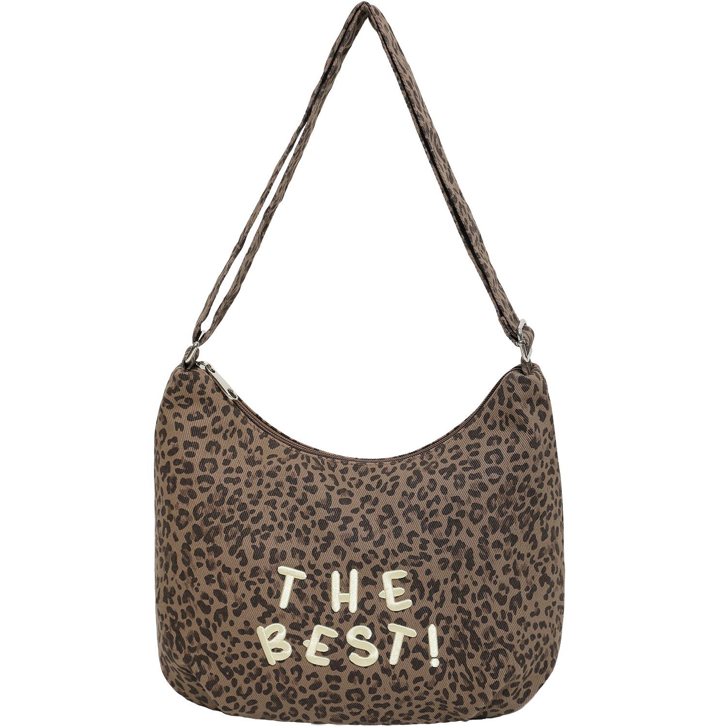 

Сумка-тоут большой вместимости, корейская ретро сумка через плечо для通勤 цветной печати леопарда/коричневый