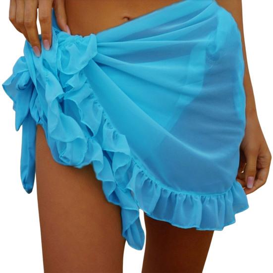 Cover Up Skirt Pure Color Loose Fit Lace-Up Design Quick-Drying Bikini Cover Up Ruffle Trim Sun Protection Beachwear