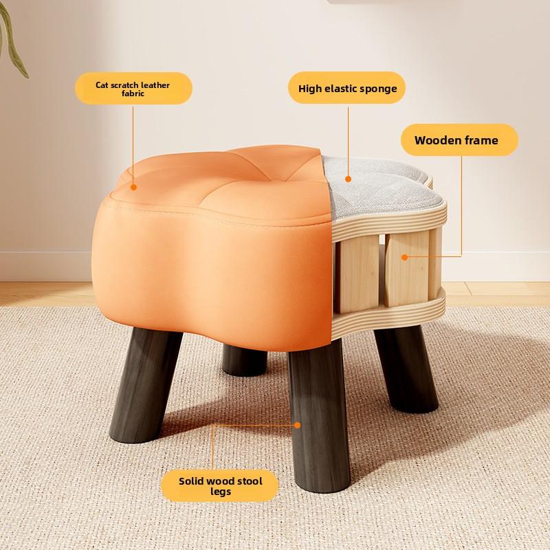 Wooden Low Stool Luxury Flower-Shaped Solid Wood Ottoman Sturdy Durable Seating Bench for Living Room Long-Time Sitting