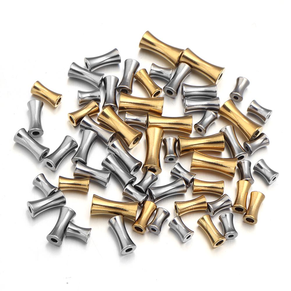 10pcs/Lot Bamboo Shape Stainless Steel Beads Spacer Beads Gold Color Loose Bead For Diy Jewelry Making Necklace Bracelet Earring