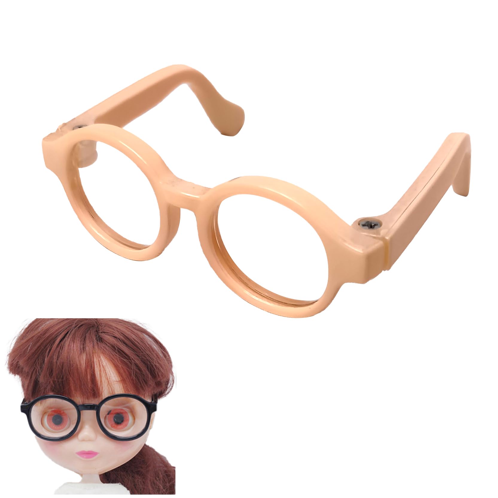 

DOYOUCOTO Glasses Plush Doll, Chibi Plush, Oshikatsu, Round Glasses, Mini Doll Parts, Small Plush Toy, Pet Figure, Handmade Material (Beige, 4.5cm)