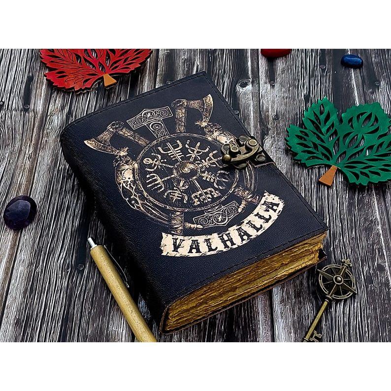 

Кожаный блокнот ручной работы Вальхалла викинг Вегвизир Блокнот для путешествий Скетчбук Чистый блокнот Для мужчин женщин день рождения 7 x 5 in чёрный