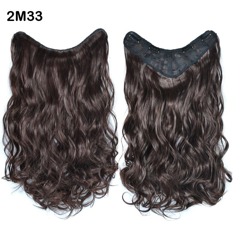 Clip In Hair Extension One Piece With 4 Clips V-Shap 50cm Long Wavy Curly Synthetic Hairpiece For Women Black Brown