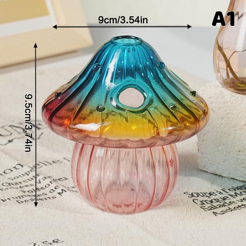 Colourful Glass Mushroom Vase For Plant Display Home Decor Table Centerpiece Hydroponic Aromatherapy Vase Desktop Art Decoration