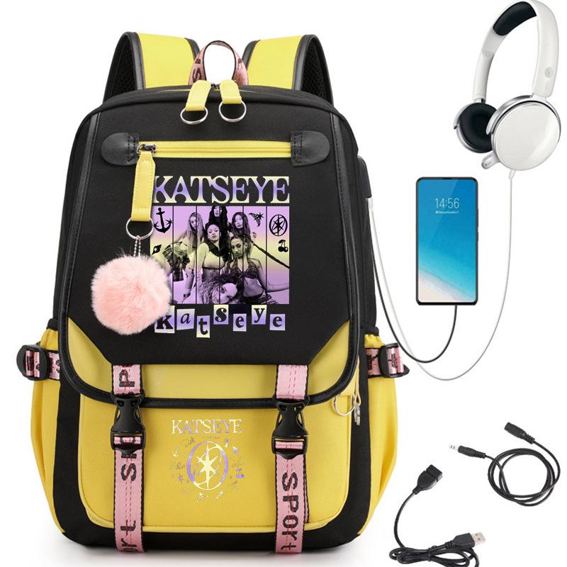 Katseye Music K-Pop Girl Group Print School Backpack for Teens Students Lightweight Water-Resistant Large Capacity Bookbag