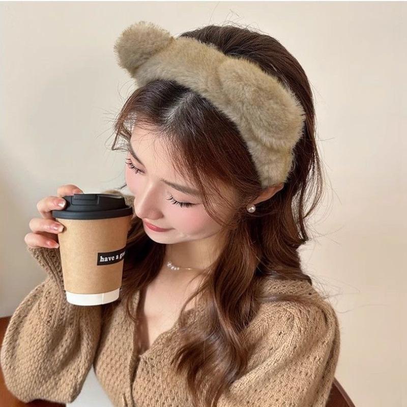 Süßes Plüsch-Stirnband mit Bärenohren, breite Krempe, für Damen, perfekt für Herbst und Winter.