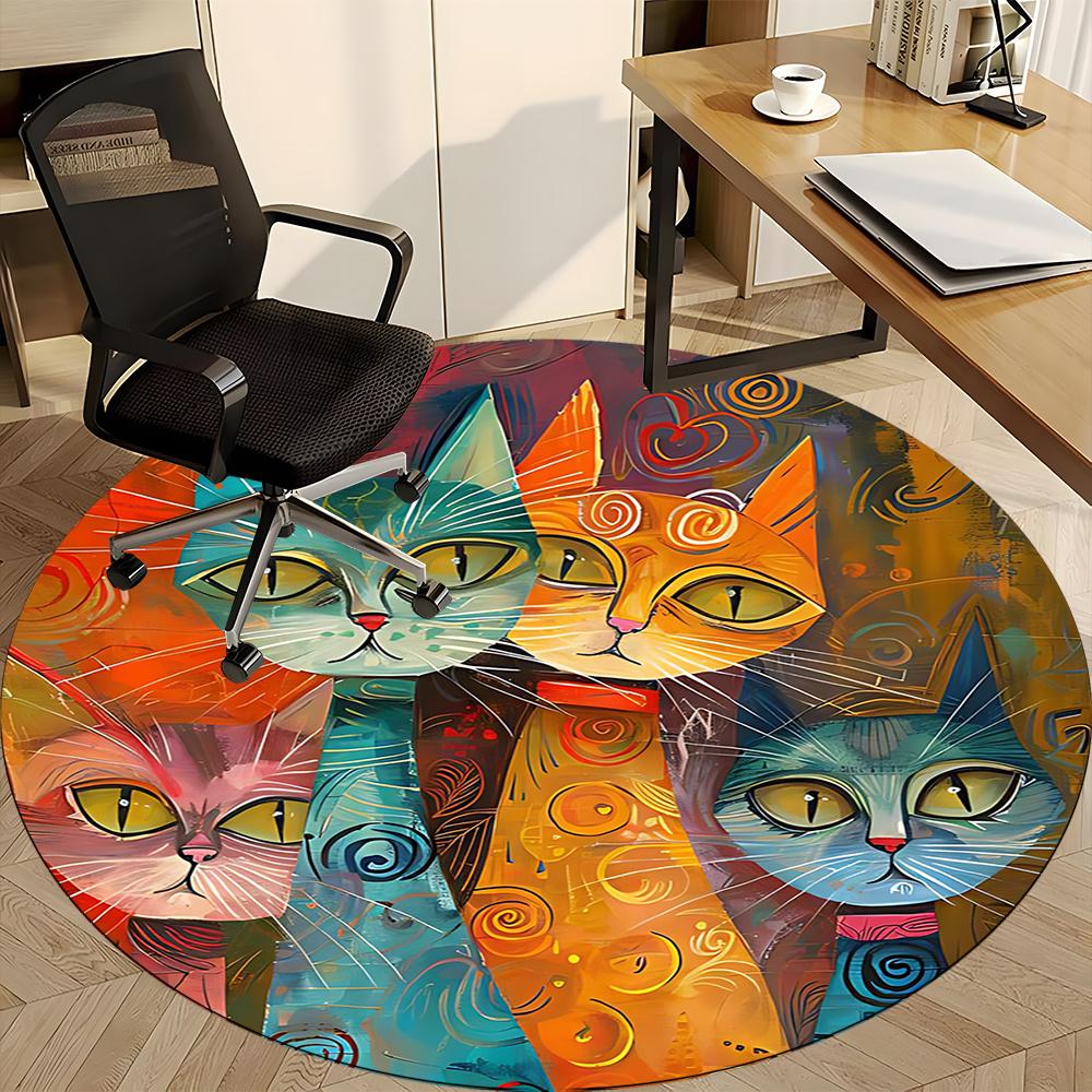 1pc Cat Artwork Office Round Area Rug, Indoor Mat Suitable ForOffice, Under Office Chairs Bedroom Living Room Home Decor, Room Decot010