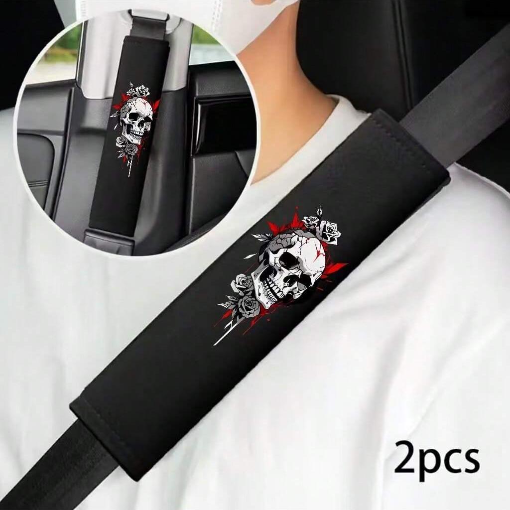 2PCS Skull Pattern Car Shoulder Protection Belt Car Safety Belt Protective Cover Soft and Comfortable Shoulder Protection Cover
