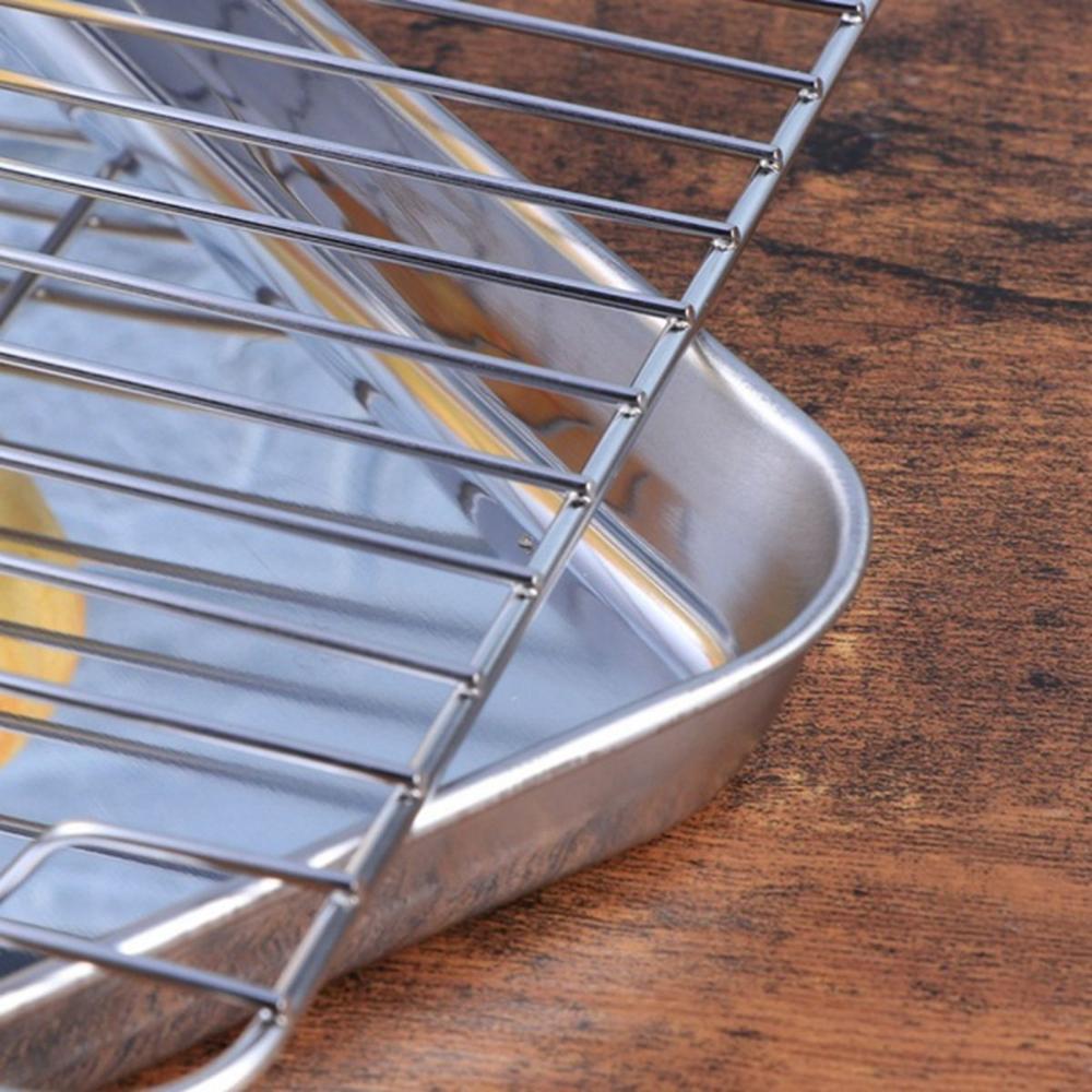 Steel Kitchen Grill Draining Oil Barbecue Sheet Cooling Grid Rack Baking Tray Pan BBQ Plate