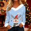 Women's T Shirt Tee Christmas Shirt Long Sleeve Party Christmas Print Fleece Collar V Neck Top