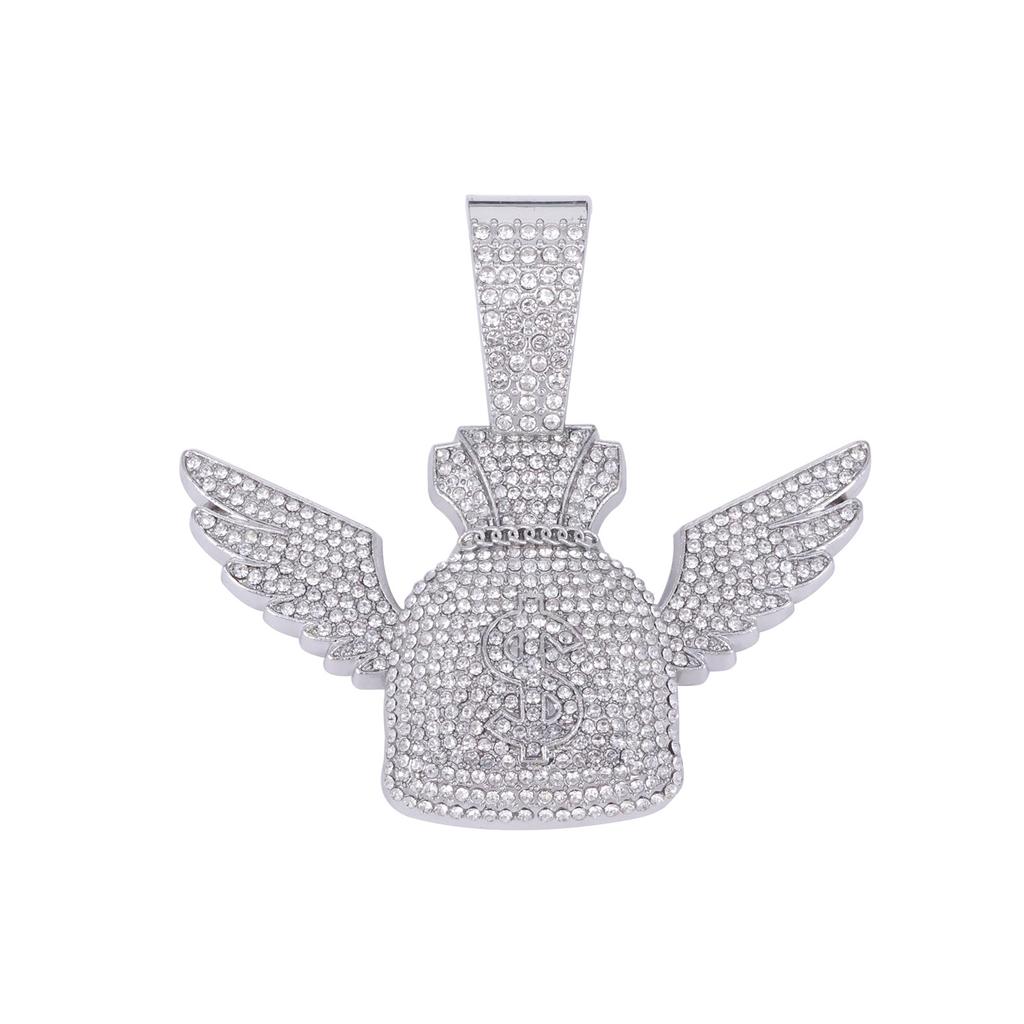 Alloy Necklace Men's Trend Cross-Border Flying Money Bag Wings US Dollar Pendant, Hip Hop Fashion Diamond Pendant