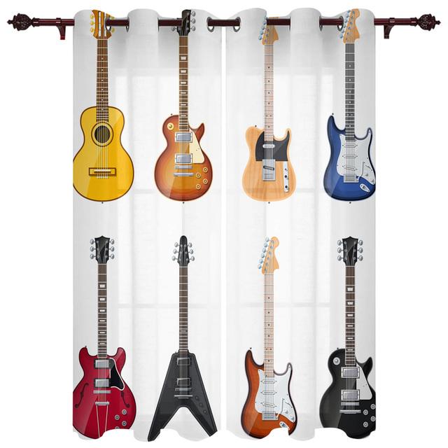 

Музыкальный инструмент, электрогитара, шторы для гостиной, оконная занавеска для спальни, современный домашний декор, шторы 135W x 185H(cm) x 2
