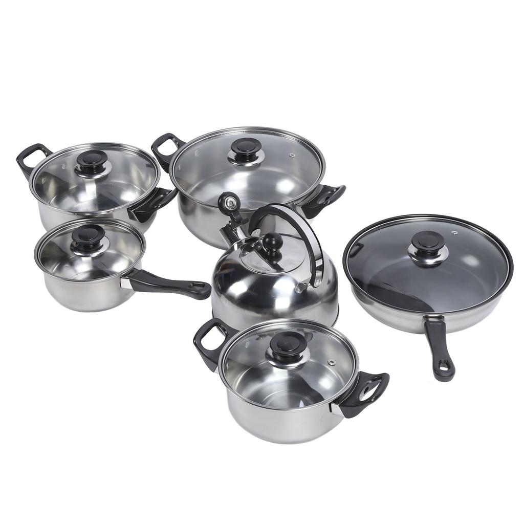 Kitchen Cookware Set Stainless Steel Pots Pans Set Includes Saucepan Stock Pot Non Stick Frying Pan