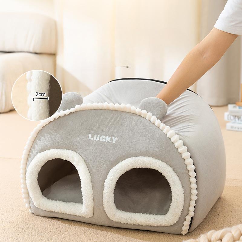 Das Winter-Katzennest ist warm und dick, halbgeschlossen, für mehrere Haustiere, Familienkätzchen, erwachsene Katzen, großes Katzenbett, Zwinger, Haustiernestmatte